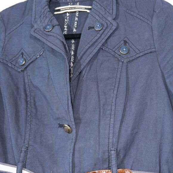 Daughters of Liberation Anthropologie Navy Blue Belted Jacket Size 4 - Picture 2 of 8